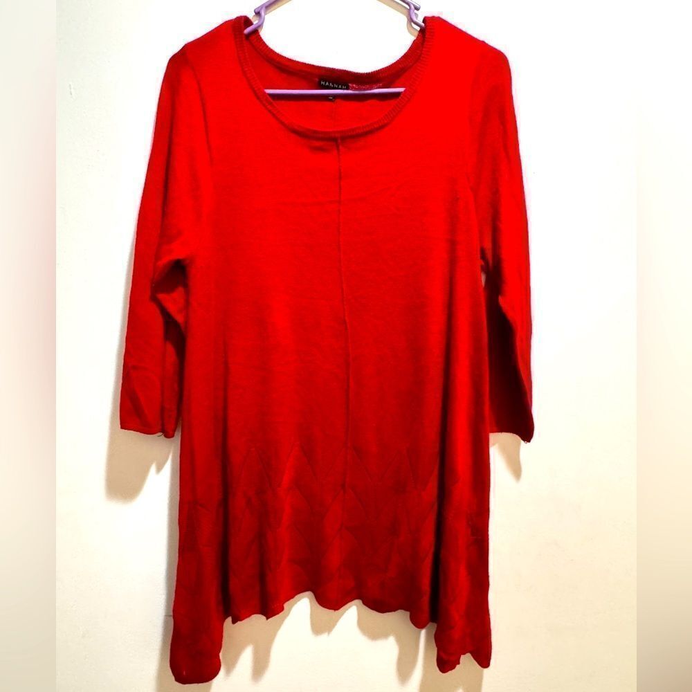 HANNAH Asymmetrical Tunic Sweater with Crochet Detail Medium